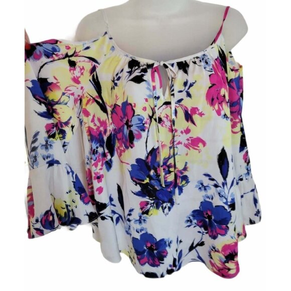 INC International White Pink Blue Floral Size 2 Unique Tunic - Picture 1 of 3